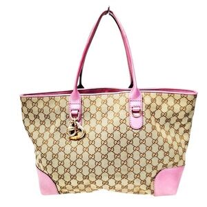 ✨🛍️ Gucci Pink Leather and GG Canvas Horsebit Tote Bag